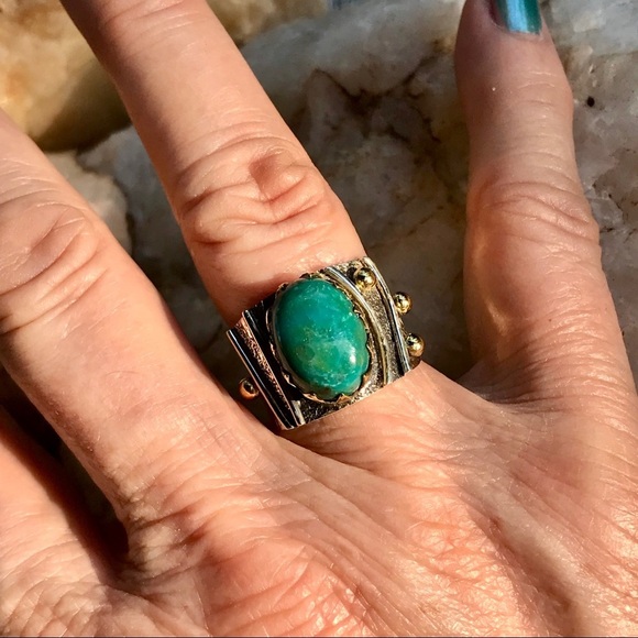 PERUVIAN OPAL two tone 925 sterling band 7.5 - Picture 7 of 7